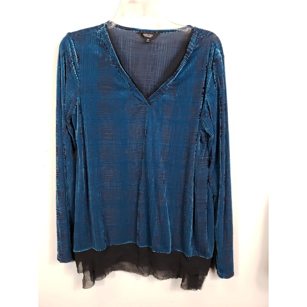 Simply Vera Wang women's Med Long Sleeve  Blouse teal semi sheer